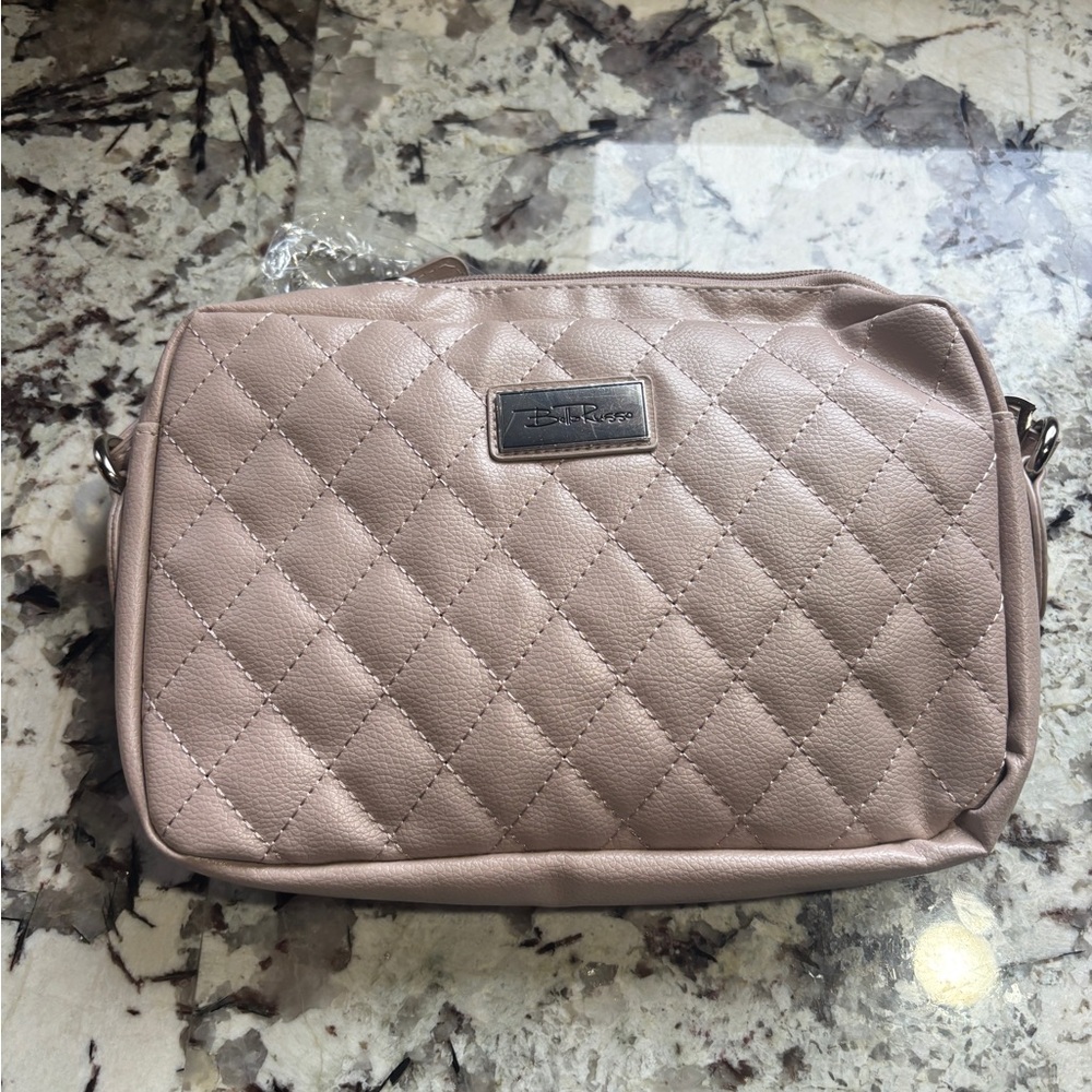 Bella Russo Purse Handbag Crossbody Shoulder Tan Quilted Chain Strap